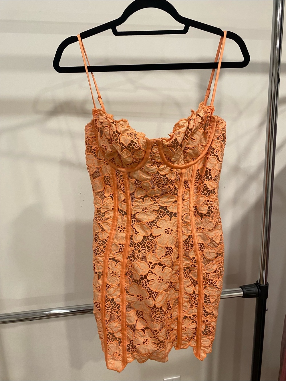 House of CB Coral Orange Lace Bustier Mini Dress